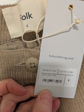 Folk Stone Wide Corduroy Trousers in Beige US Size 12-14